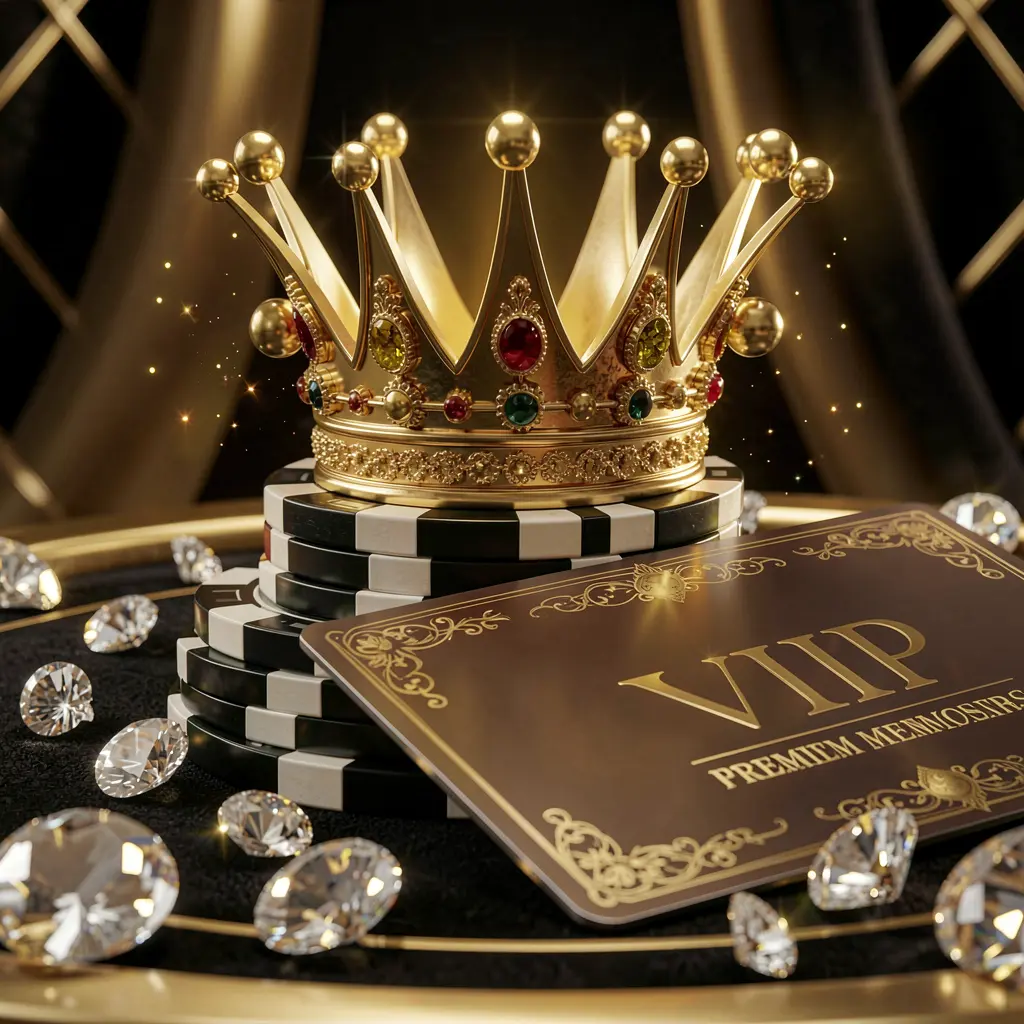 Elegante coroa dourada sobre fichas de pôquer com diamantes cintilantes e um cartão de associação premium 5K5K5K sobre um fundo luxuoso preto e dourado, criando uma atmosfera exclusiva de cassino de alto padrão